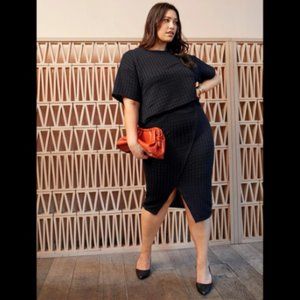 Drop Shoulder Textured Top & Wrap Skirt 2-Piece Set 2X - New without tags